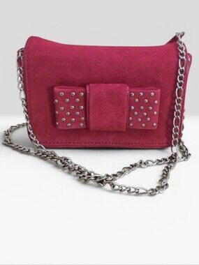 White House Black Market Pink Faux Suede Bow Studded Crossbody NWT